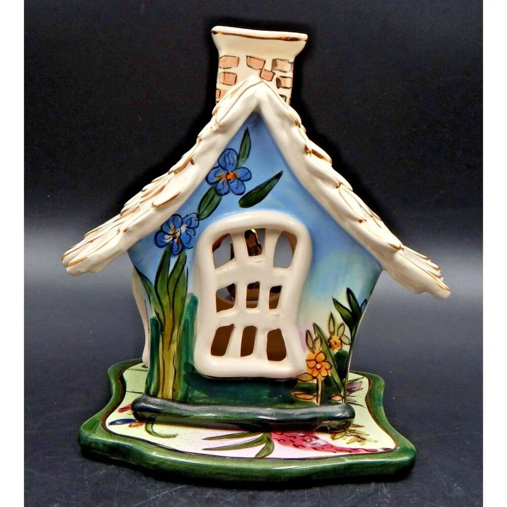 Blue Sky Clayworks Heather Goldminc Birdhouse CandleHolder 2002 Plate Illuminary